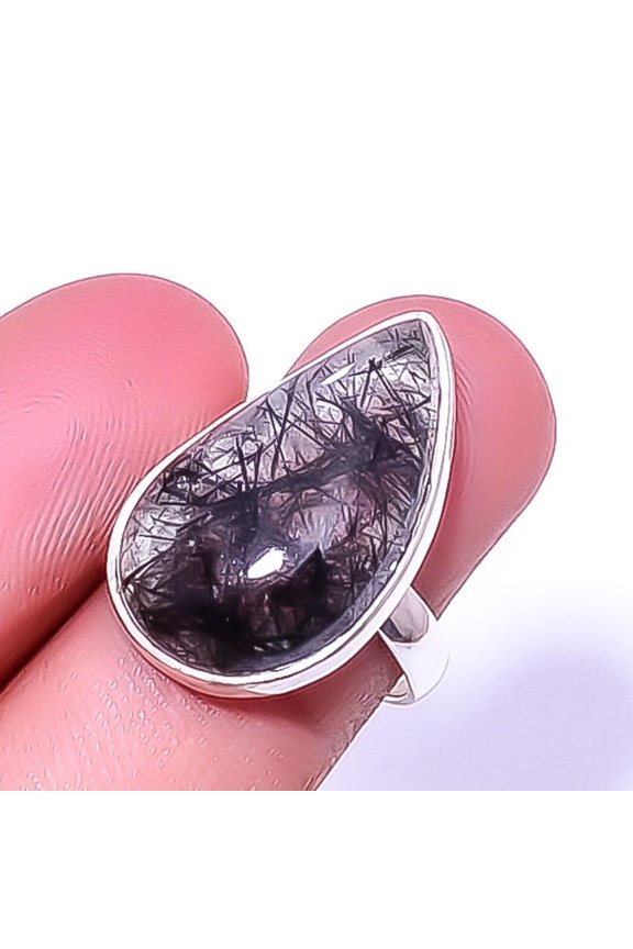 Salt Paper Rutilated Quartz -Srilanka Gemstone 925 Silver Plated Ring s.7 A316, Valentine's Day Gift, Birthday Gift, Beautiful Jewelry For Woman
