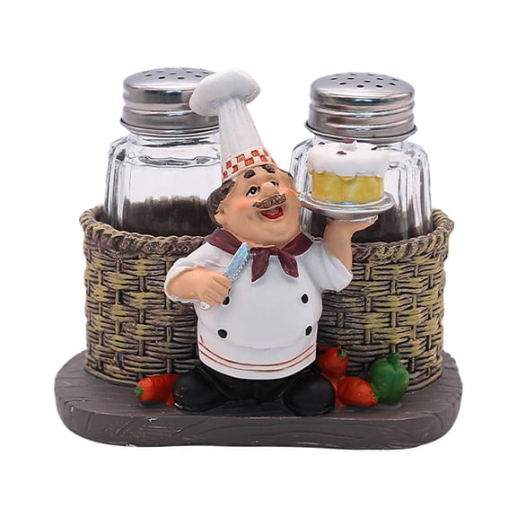 Salt Pepper Bottle Holder Chef Decorative Statue Spice Organizer for Family,Kitchen,Restaurant, Cafe,Bakery
