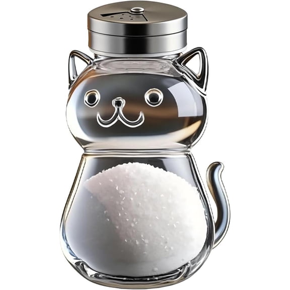 Salt and Pepper Glass Bottle Funny Cute Animal Cat and Dog Salt and Pepper Shaker Containers, Glass Bottles with Stainless Steel Lids, Condiment Bottle for Kitchen Cooking BBQ Camping(Cat)Q