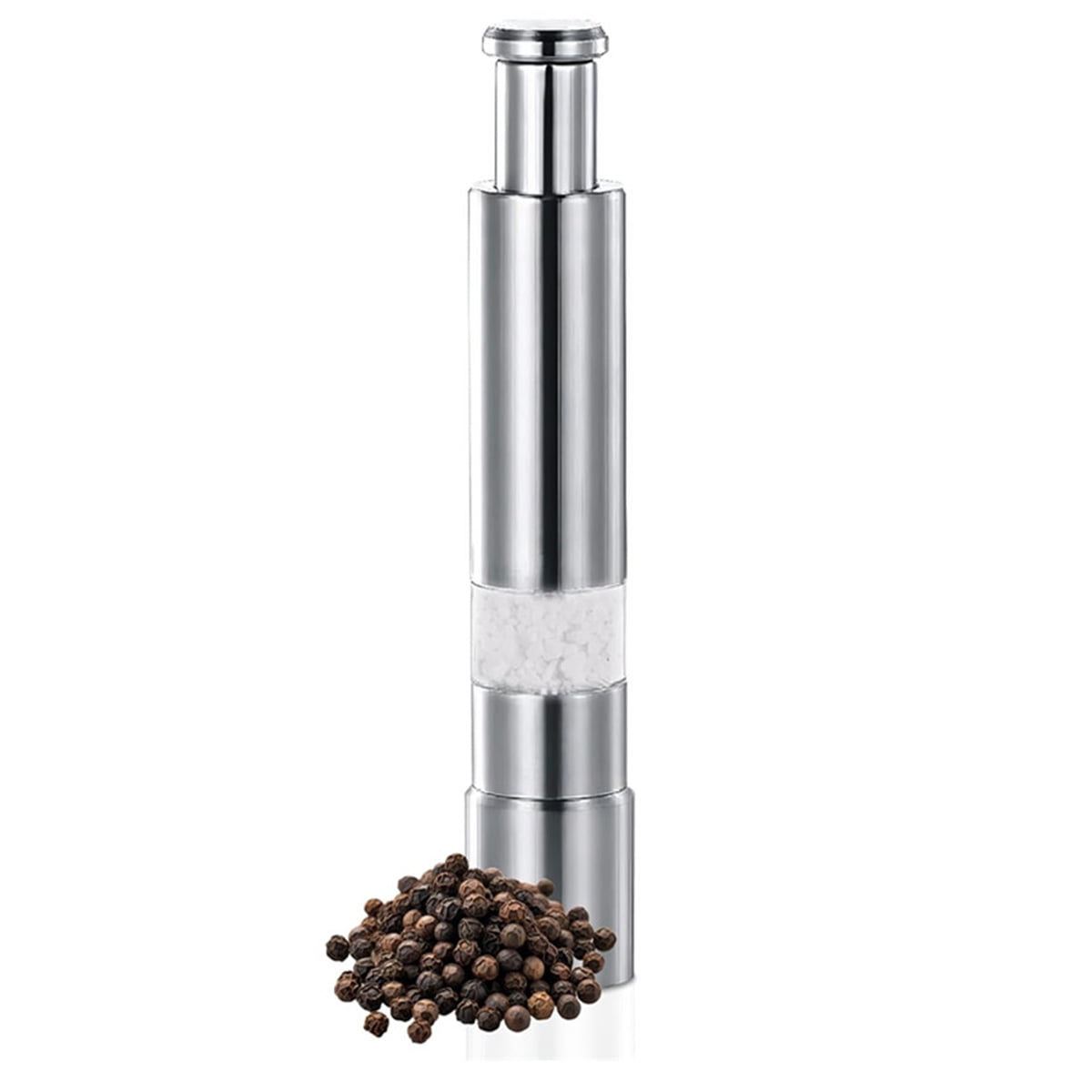 Salt and Pepper Grinder 1 Pack,Refillable One-Handed Pepper Grinder Mill,Manual Push Button Pepper Mill,Stainless Steel Mill Grinder for Spices,Modern Design Grinder for Sea Salt