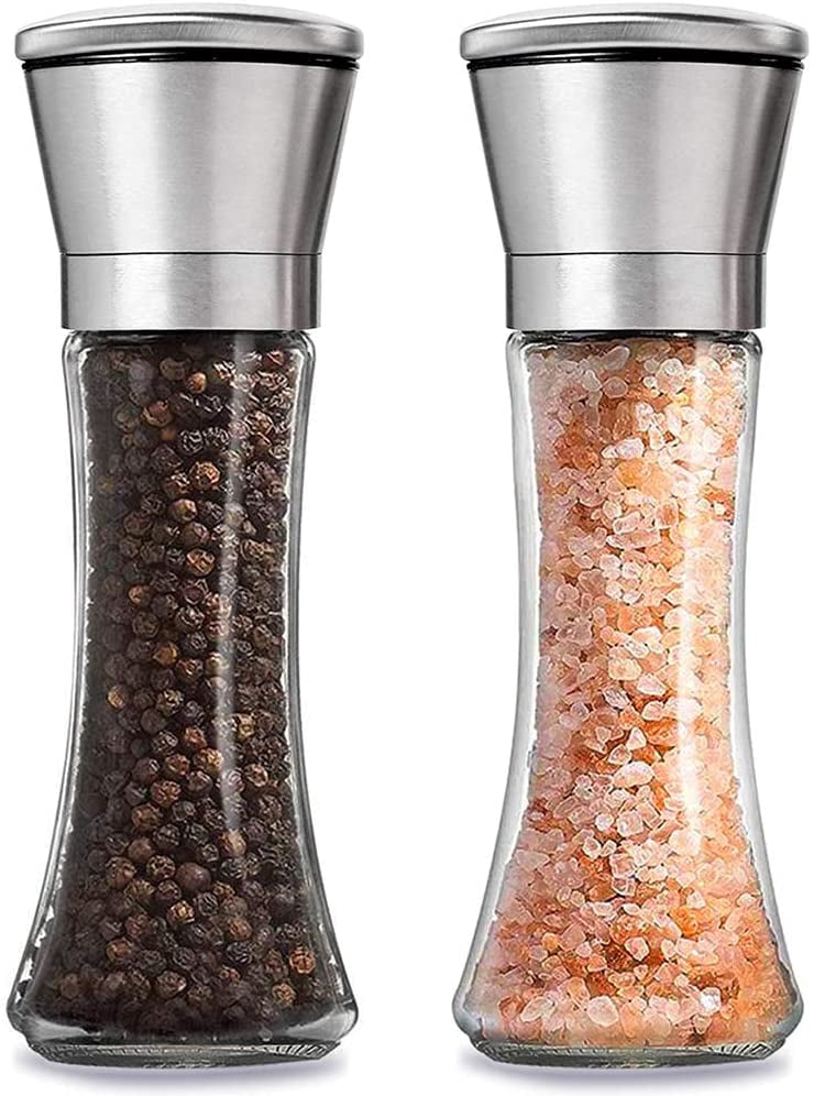 Salt and Pepper Grinder Set, Premium Stainless Steel Sea Salt and Black  Peppercorn Mill Set with Adjustable Coarseness