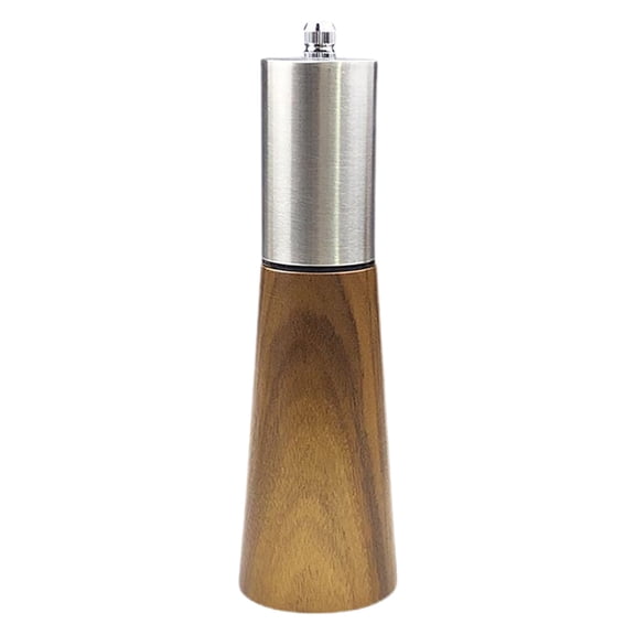 Salt and Pepper Grinder Mill Set With Wood Base, Heavy Duty Stainless Steel Manual Salt Shaker and Pepper Mill, Adjustable Thickness, Suitable For Kitchen, 1Pc, Easy to Use(Silver,2.1x2.1x7.3")