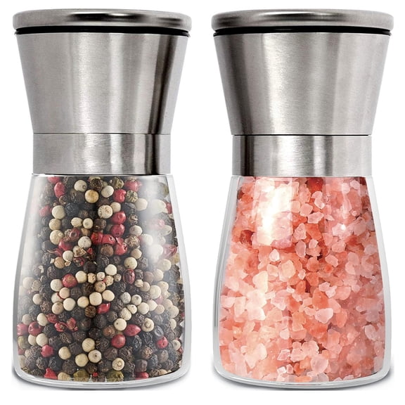 2 Pack Salt and Pepper Grinder Set, Adjustable Coarseness Stainless Steel Spice Mills, Manual Spice Grinders for Sea Salt Black Pepper Spices