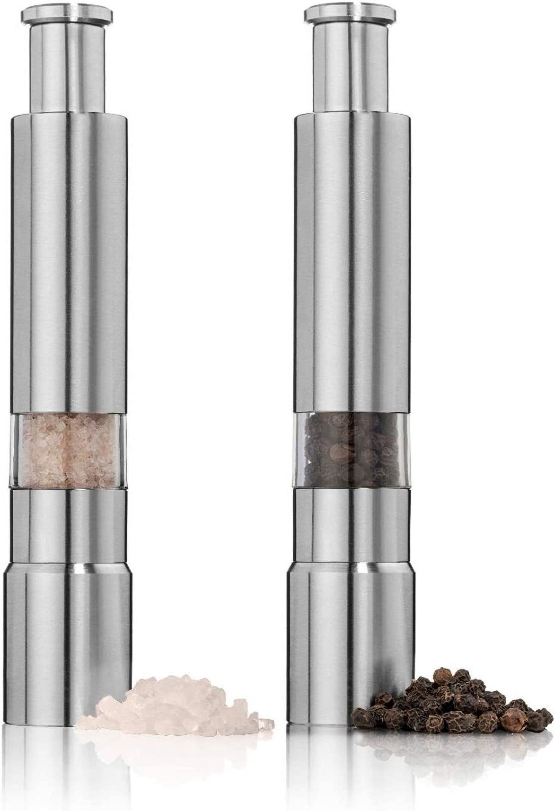 Salt and Pepper Grinder Set of 2,Stainless Steel Push Button Grinder ...