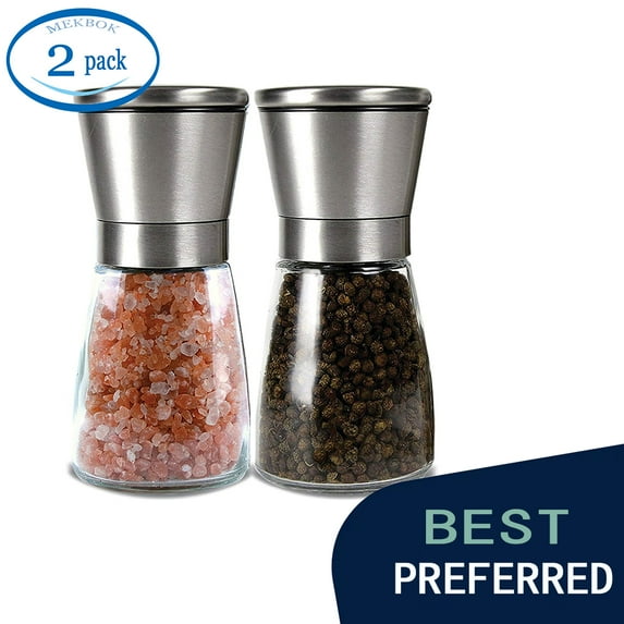 Salt and Pepper Grinder Set - Salt and Pepper Shakers - Adjustable Ceramic Spice Grinder - Easy to Fill Salt and Pepper - Pepper Grinder Maintains Spice Freshness - Pepper Mill - Salt Mill