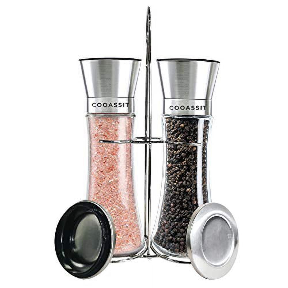 2 Pack Salt and Pepper Grinder Set with Stand Premium Stainless