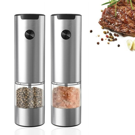 Salt & Pepper Mill Electric Set of 2 Battery Operated White LED Light