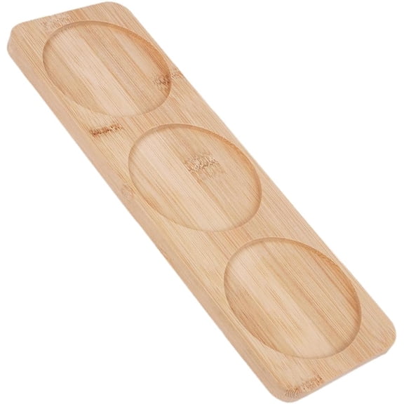 Salt and Pepper Mill Tray Bamboo Inner Dia 8.4cm Wooden Pepper Grinder Rest Holder Dining Table Protector Shakers Salt Accessories for 2 Mills Kitchen Home Storage 30 x 9.5cm Beige