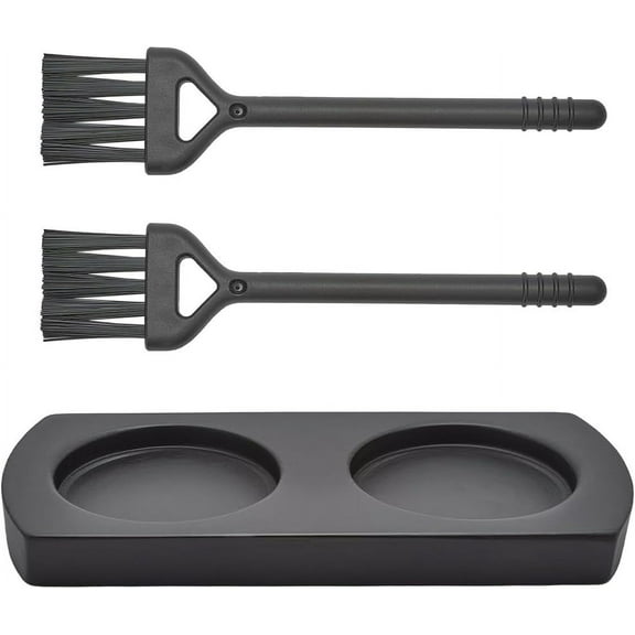 Salt and Pepper Mill Tray Wooden Pepper Grinder Rest Holder Dining Table Protector Shakers with 2Pcs Cleaning Brush for 2 Mills Kitchen Storage Home Decoration Crafts Black 6.3x2.95inch