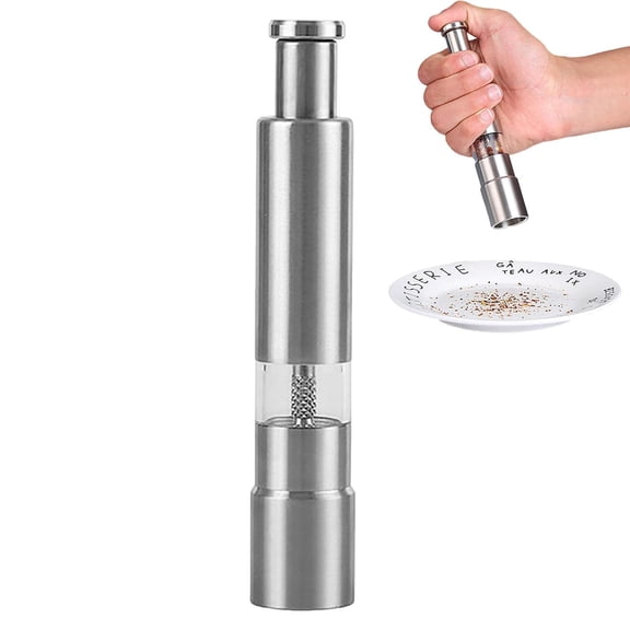 Salt And Pepper Mills - Onee Handed Salt And Pepper Mill, Manual Pressing Salt And Pepper Grinder | Salt Pepper Grinders With Button Tops, Stainless Steel Base And Rod Thumb Pepper Grinder