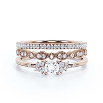 Salt And Pepper Minimalist 1.75 Carat Round Cut Diamond Moissanite Engagement Ring, Dainty Wedding Ring in 10k Solid Rose Gold, Gift For Her, Promise Ring, Anniversary Ring, Trio Set, Matching Band