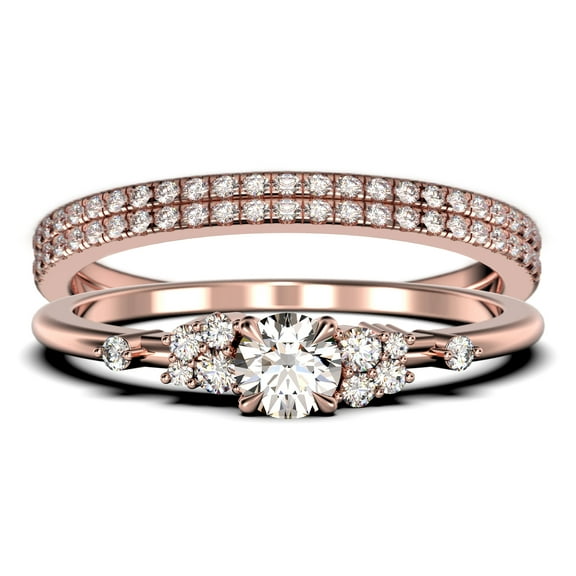 Salt And Pepper Minimalist 1.75 Carat Round Cut Diamond Moissanite Engagement Ring, Dainty Wedding Ring in 10k Solid Rose Gold, Promise Ring, Anniversary Ring, Trio Set, Matching Band