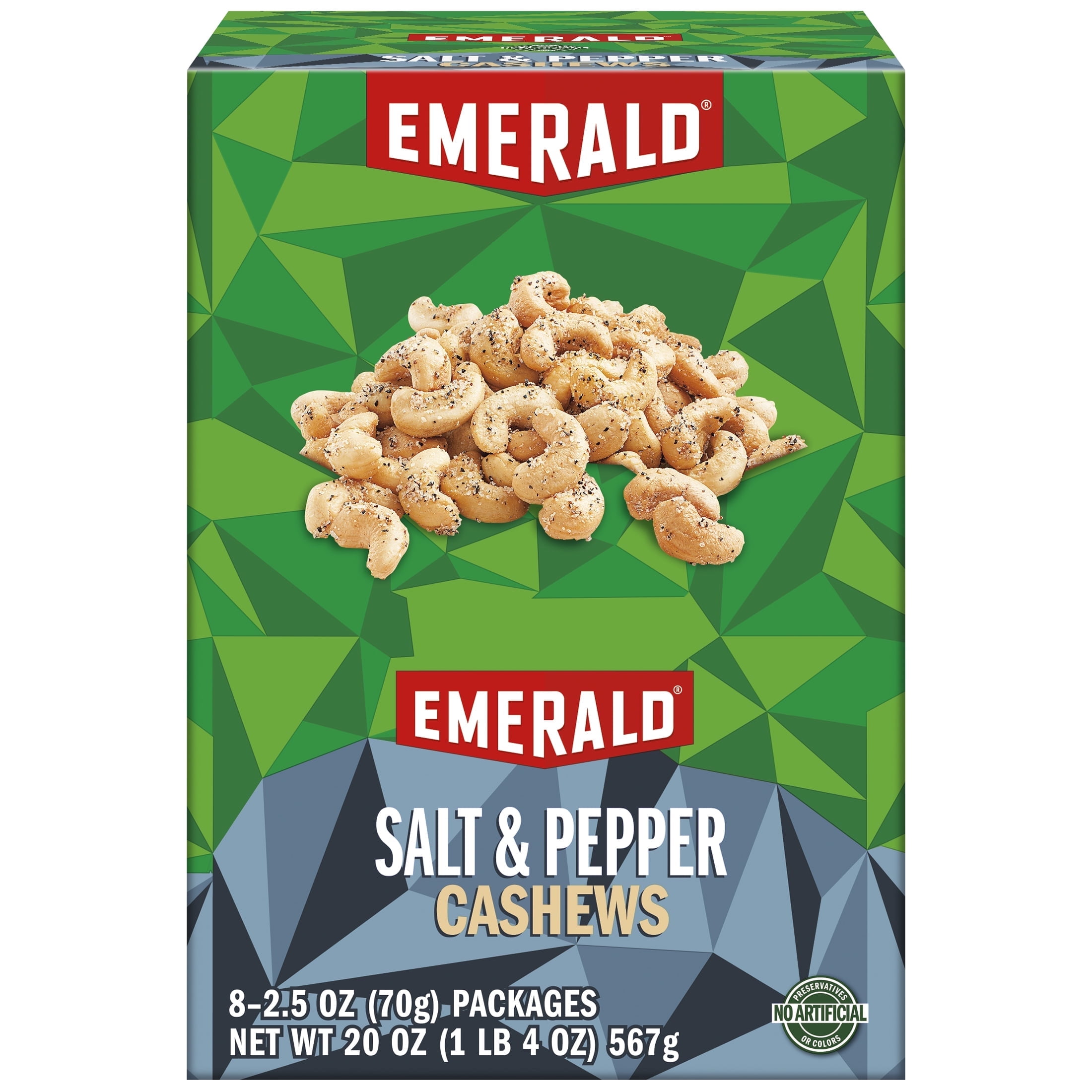 EMERALD NUTS Salt and Pepper Seasoned Cashews 8 Ct | 2.5 Oz Individual Snack Tubes
