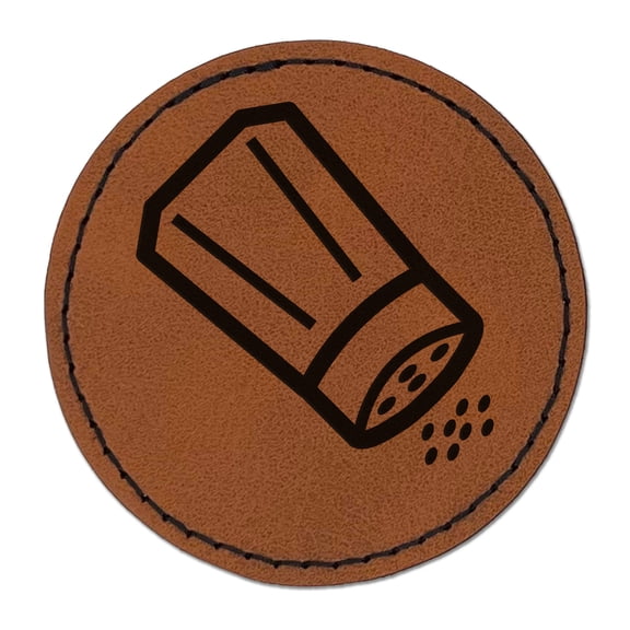 Salt Pepper Shaker 2.5" Faux Leather Round Engraved Iron-On Patch - Brown