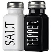Salt and Pepper Shaker Set, Farmhouse Salt and Pepper Shakers, Vintage Glass Black and White Shaker Set With Stainless Steel Lid, Easy To Fill And Clean