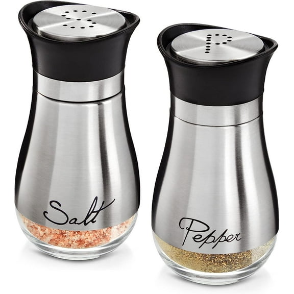 Salt and Pepper Shaker Set with Glass Bottom,4 oz Glass Bottom Salt Pepper Shaker with Stainless Steel Lid for Kitchen Cooking Table,RV,Camp,BBQ Refillable Design,Silver