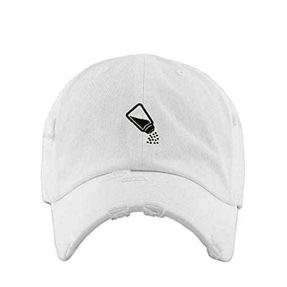 Salt Pepper Shaker Vintage Baseball Cap Embroidered Cotton Adjustable Distressed Dad Hat White