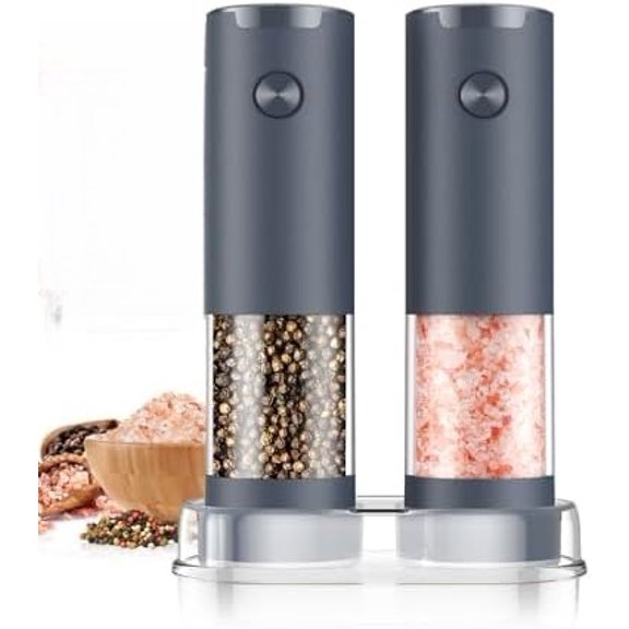 Salt and Pepper Shakers Electric Salt Pepper Grinder Set Kitchen Accessories Upgraded Larger Grey Battery Salt Pepper Grinder Shakers Cooking Birthday Gifts for Men
