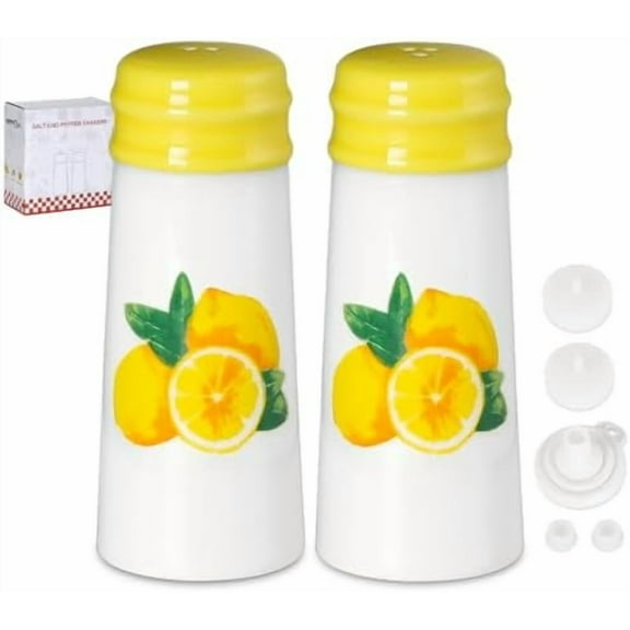 Salt and Pepper Shakers Set -  2-Count Ceramic Salt and Pepper Grinder Set with Silicone Lid and Funnel for Table, RV, Camp, BBQ Gift Box Ready (Sunflower)
