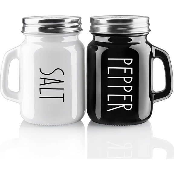 Salt and Pepper Shakers Set, 4 oz Cute Salt Pepper Shaker, Kitchen Decor for Home Restaurants Wedding, Glass Black White Shaker Sets with Stainless Steel Lids