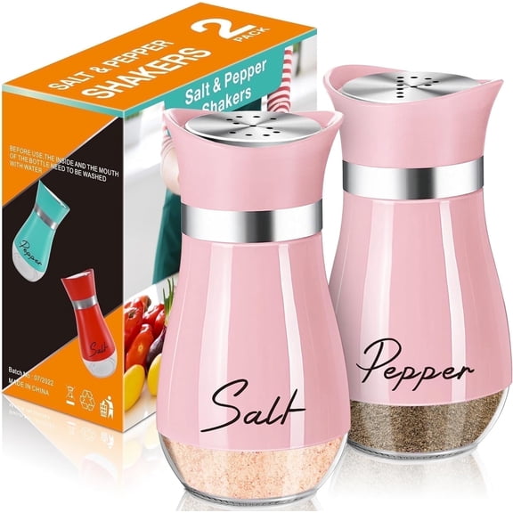 Dompilc 2PC Salt and Pepper Shaker Set – 4oz Glass-Bottom Design with Stainless Steel Lid, Refillable
