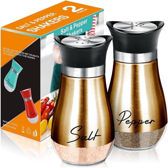 Dompilc 2PC Salt and Pepper Shaker Set – 4oz Glass-Bottom Design with Stainless Steel Lid, Refillable