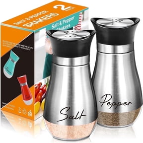 Dompilc 2PC Salt and Pepper Shaker Set – 4oz Glass-Bottom Design with Stainless Steel Lid, Refillable