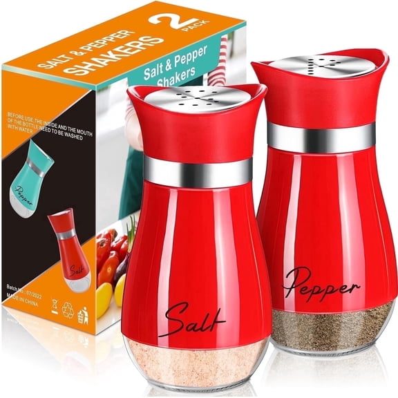 Dompilc 2PC Salt and Pepper Shaker Set – 4oz Glass-Bottom Design with Stainless Steel Lid, Refillable