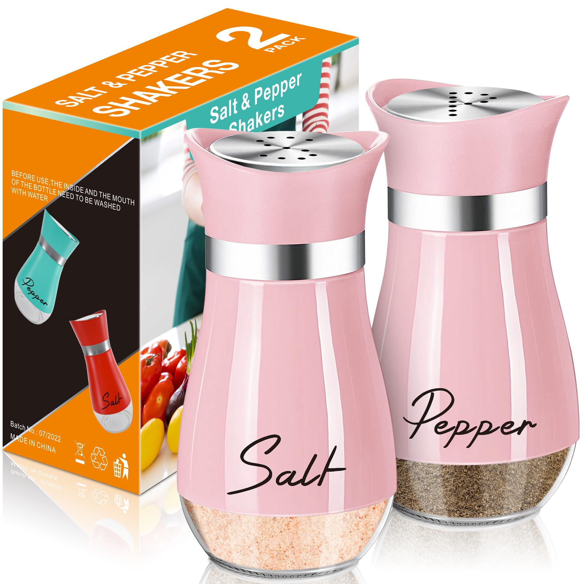 Salt and Pepper Shakers Set,4 oz Glass Bottom Salt Pepper Shaker with