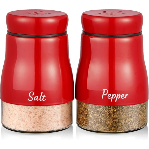 Salt and Pepper Shakers Set, 5 oz Salt and Pepper Dispenser with Glass Bottom, Cute Salt and Pepper Shakers for Red Kitchen Decor and Accessories, Easy Filling