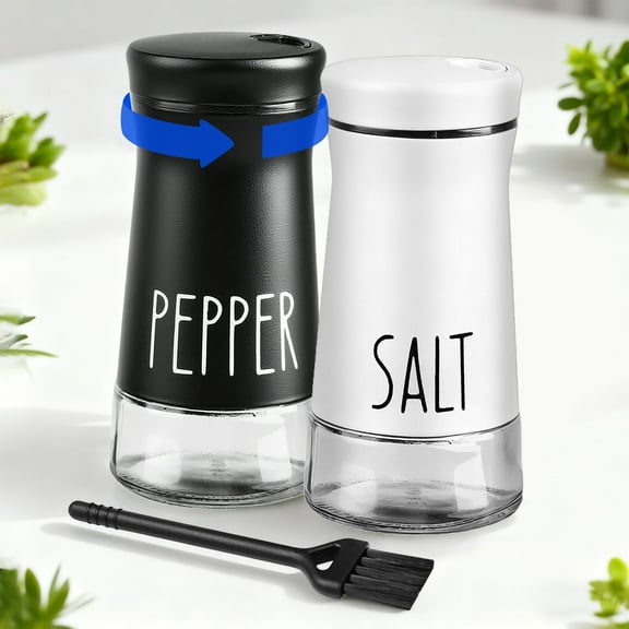Salt and Pepper Shakers Set with Adjustable Pour Hole, Refillable Salt Shaker by MOJINO, Stainless Steel Salt Pepper Shaker Dispenser with Glass Bottom for Kitchen Cooking, RV, Camp, BBQ