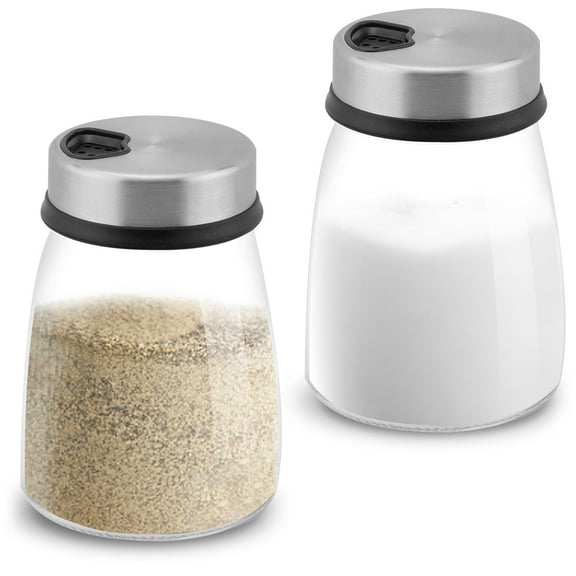 Salt and Pepper Shakers Set with Adjustable Pour Holes, 6 Oz (180 ml) Salt Shakers for Kitchen , Stainless Steel Seasoning Containers, Dispenser Spice Jars for Table (2 Piece)