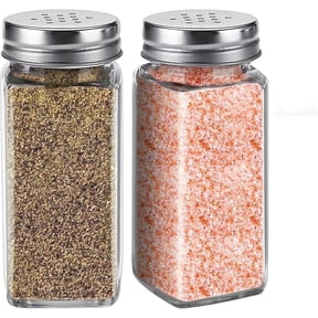 Dompilc 2PC Salt and Pepper Shakers - Clear Glass Kitchen Jars, Cute Farmhouse Style, Easy to See when to Refill, Essential Kitchen Gadgets