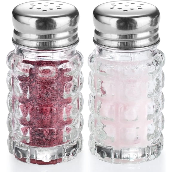 Dompilc 2PC Salt and Pepper Shakers - Clear Glass Kitchen Jars, Cute Farmhouse Style, Easy to See when to Refill, Essential Kitchen Gadgets