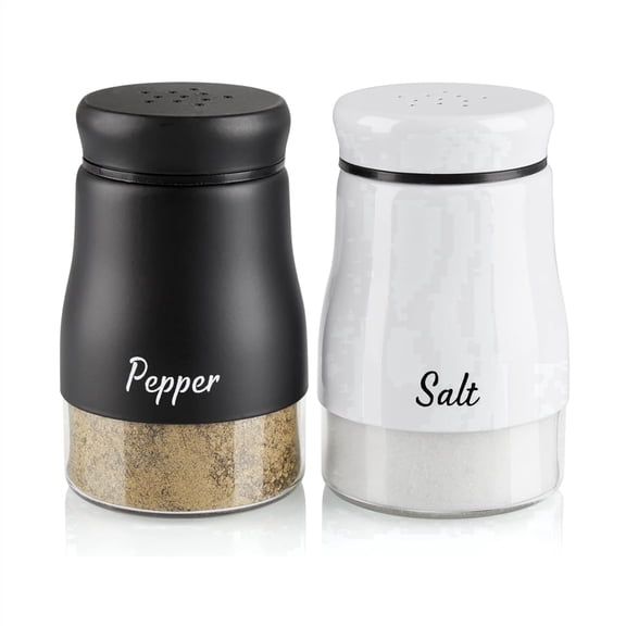 Salt and Pepper Shakers Set,Jademall 4 oz Clear Glass Bottom Large Capacity Refillable with Stainless Steel Lid for Kitchen Gadgets Cooking Table-Black & White