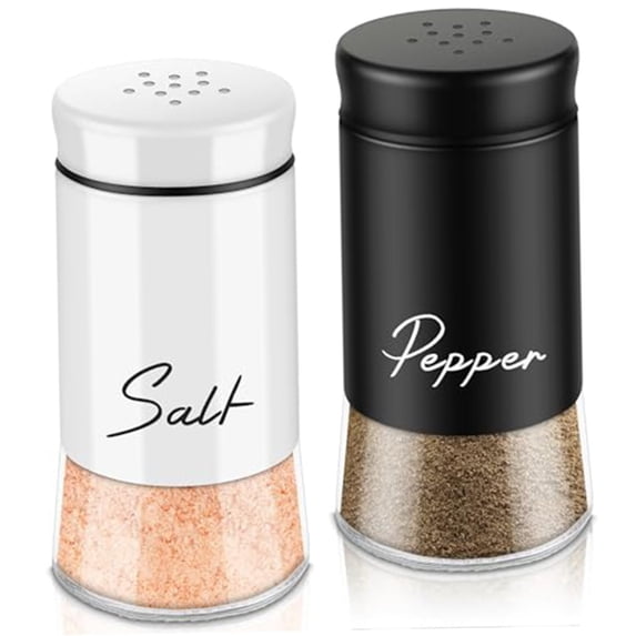 Salt And Pepper Shakers Set with Transparent Bottom, 5 Oz Kitchen Decor And Accessories, Wide Opening Durable Salt And Pepper Set, Modern And Cute Kitchen Essentials, Easy to Fill(White,2x2x4.3")