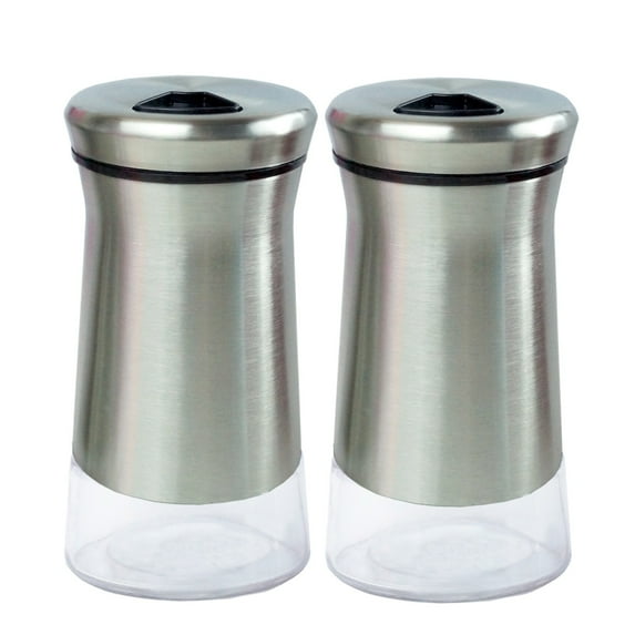 Salt & Pepper Shakers Stainless Steel Cover Glass Bottom With Rotating Cover - Spice Sugar Shakers