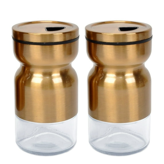 Salt & Pepper Shakers Stainless Steel Cover Glass Bottom With Rotating Cover - Spice Sugar Shakers