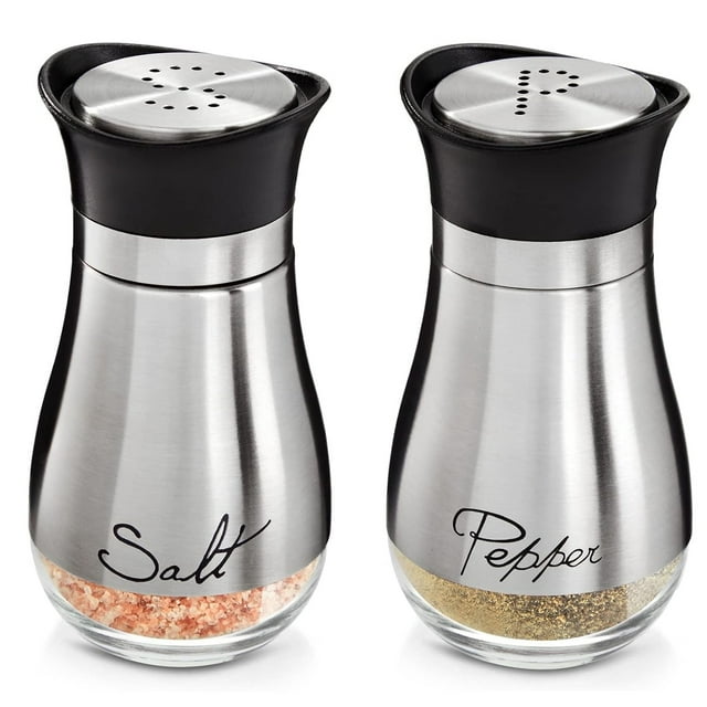"Stainless Steel Salt & Pepper Shakers with Glass Bottom, ""S"" & ""P
