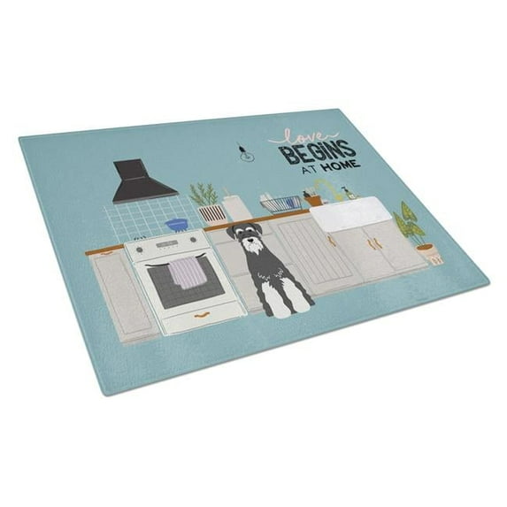 Salt & Pepper Standard Schnauzer Kitchen Scene Glass Cutting Board - Large