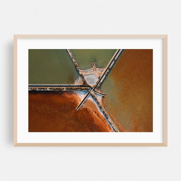 Salt Pond Symphony - Sicily Italy Photography Abstract Geometric Nature Landscape Scenic Pattern Oak Framed Wall Art Print 24 x 36 inches
