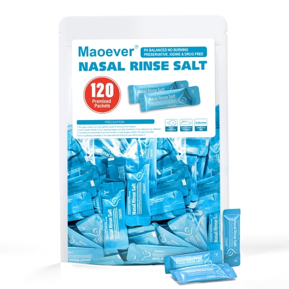 Maoever 120PCS Saline Packets Sinus Nasal Rinse for Neti Pot, Nasal Wash Irrigation System Nose Cleaner Saline Individually Wrapped Refill Pakckets for Adult