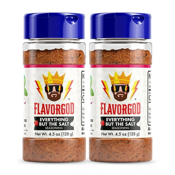 No Salt Seasoning, Everything but the Salt Seasoning (Double Pack) by Flavor God, No Sodium, Natural, Garlic, Chili & Black Pepper, Salt Substitute, Salt Free, Spices with Flavor, Low Sodium Vegan