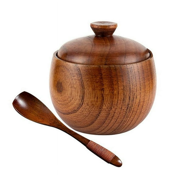 Salt Shaker Sugar Shaker Pepper Box Salt Seasoning Container Storage Box with Lid and Spoon Wooden Spice Jar