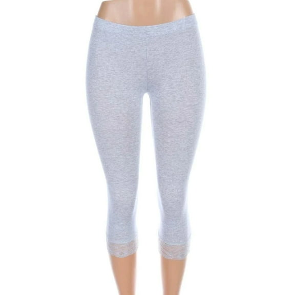 Salt Tree Women's Low Rise Lace Trim Hem Knit Mid Calf Legging Pants