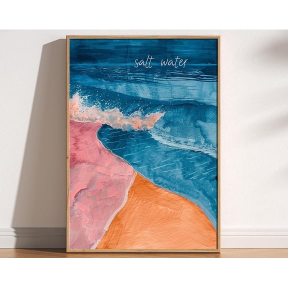 Salt Water Abstract Ocean Waves Print, Relaxed Beach Coastal Vibes, Surfer Swimmer, Travel Poster, Bold Colourful, Tranquil Boho Summer Art Wall Art, Modern Wall Decor, 24x36 UNFRAMED