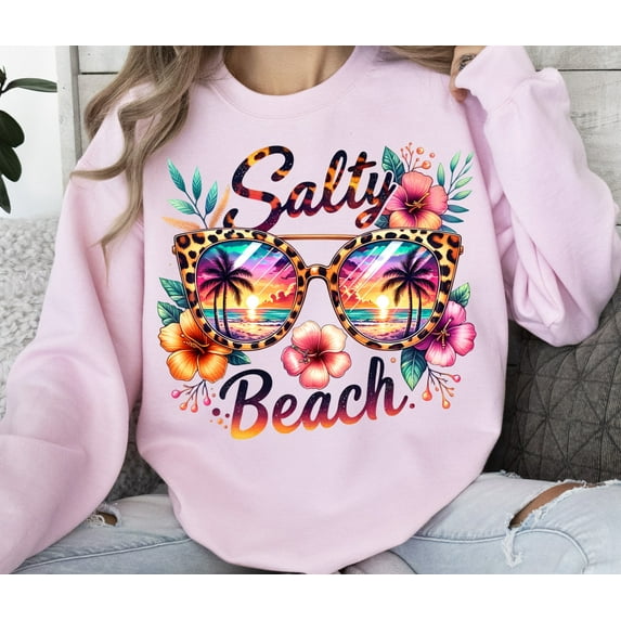 Salt Water And Sunshine Sweatshirt, Summer Retro Beach Tropical Pullover, Coastal Vibes Vacation Sweatshirt