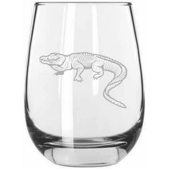 Salt Water Crocodile Body Zoo Animal Themed Etched 15.25oz Libbey Stemless Wine Glass