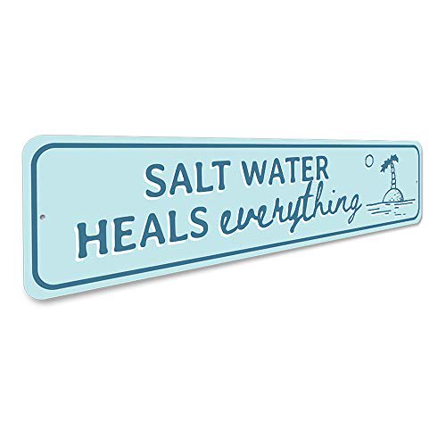 Salt Water Heals Everything, Beach Bum Decor, Beach Lover Sign, Beach House Aluminum Sign - 9" x 36"
