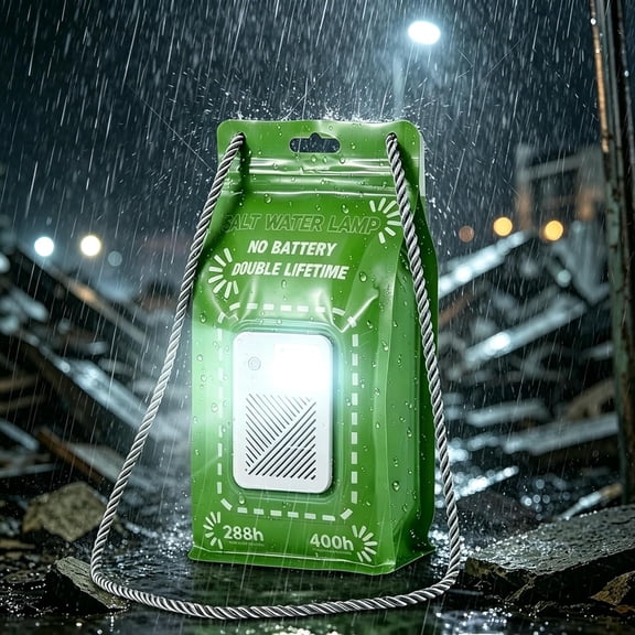 Salt Water Powered Lamp Plastic 7.8" - Salt Light & Salt Water Lamp for Hurricane Emergency & Camping, Salt Not Included
